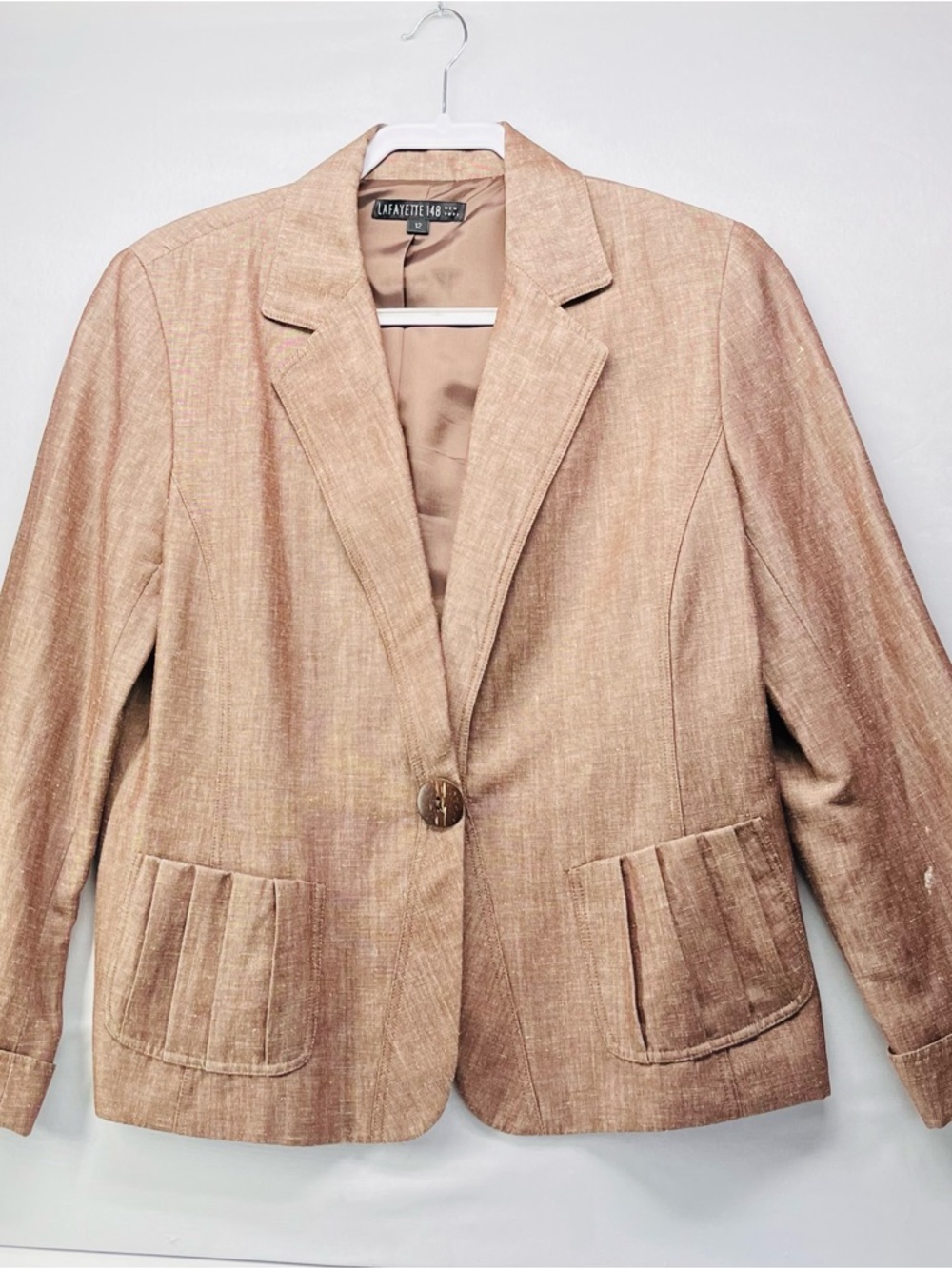 Lafayette 148 New York Light Beige Linen-Blend Single-Button Blazer